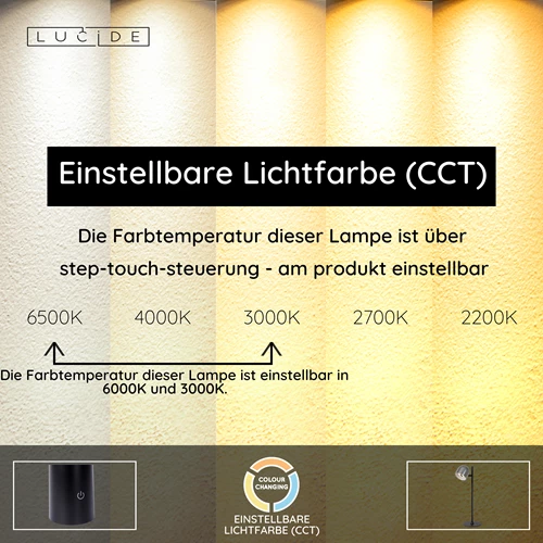 Lucide SKANSKA RECH - wiederaufladbare Schreibtischlampe Innen/Außen - Akku/Batterie - LED Dim. - CCT - 1x3W 3000K/6000K - IP44 - Grauguss - USP